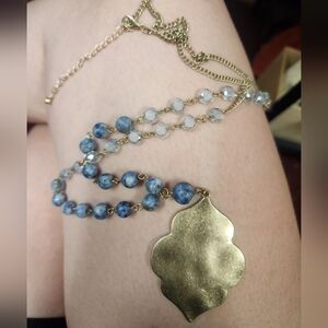 BOGO💖Sodalite Beaded Goldtone Pendant Necklace